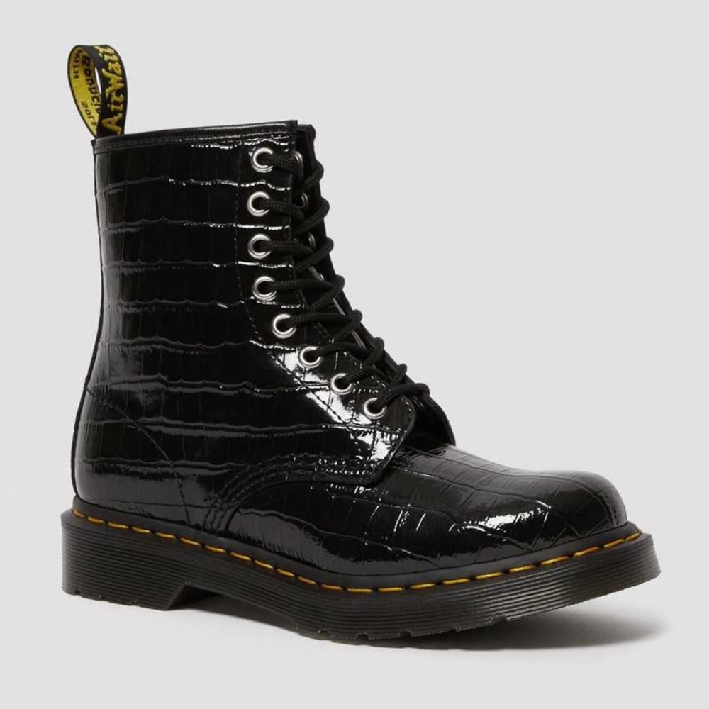 Dr. Martens Patent Croc Emboss Boots Black Lamper